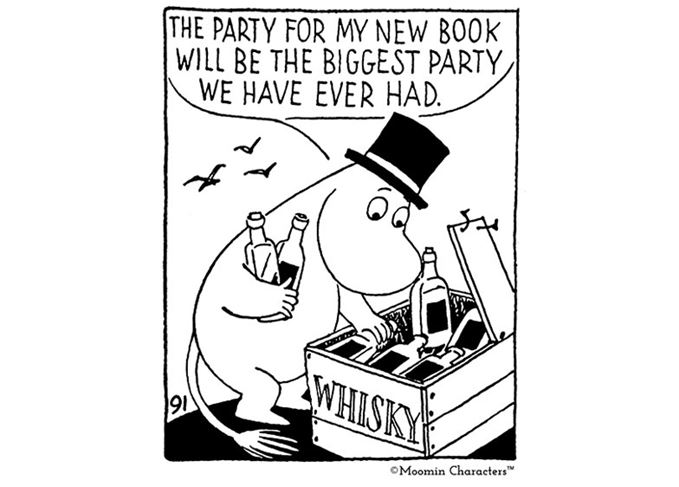 Moominpappa with crate of whisky