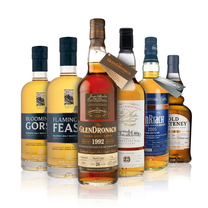 BenRiach 12 Years Old, Distilled 2005 (The Whisky Shop); Blooming Gorse (Wemyss Malts); Craigellachie 25 Years Old (Single Malts of Scotland); Flaming Feast (Wemyss Malts); GlenDronach 26 Years Old, Distilled 1992; Old Pulteney 12 Years Old, Distilled 2007, Single Cask