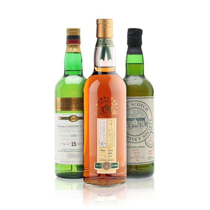 Glenlossie 25, Jura 13, Laphroaig 15