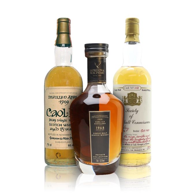 Caol Ila 50 Years Old, Bottled 2018, Private Collection (Gordon & MacPhail); Caol Ila 15 Years Old, Bottled 1984 (Gordon & MacPhail for Intertrade); Islay Single Malt 13 Years Old, Bottled 1989 (SSMC)