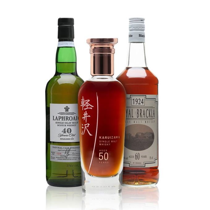 Laphroaig 40 Year Old, Karuizawa 50 year old, Royal Brackla 60 years old