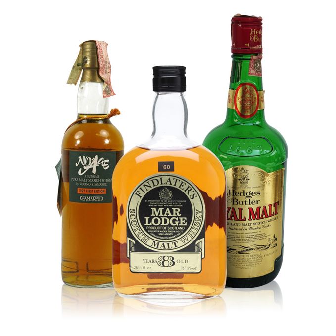 Findlater's Mar Lodge 8 Year Old, Hedges & Butler Royal Malt and Samaroli No Age
