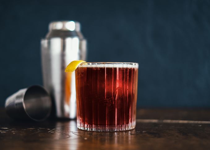 Boulevardier cocktail with cocktail mixer