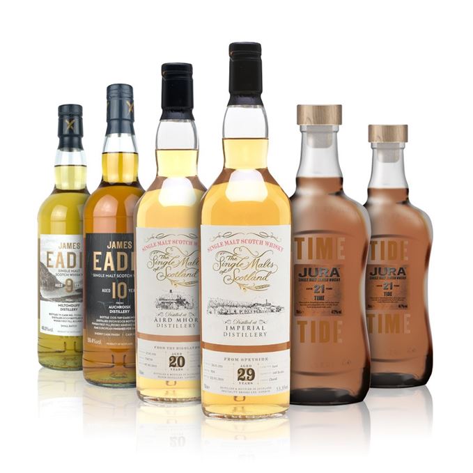 Ardmore 20 Years Old (Single Malts of Scotland); Auchroisk 10 Years Old, Pedro Ximénez Finish (James Eadie); Imperial 29 Years Old (Single Malts of Scotland); Jura 21 Years Old, Tide; Jura 21 Years Old, Time; Miltonduff 9 Years Old (James Eadie)